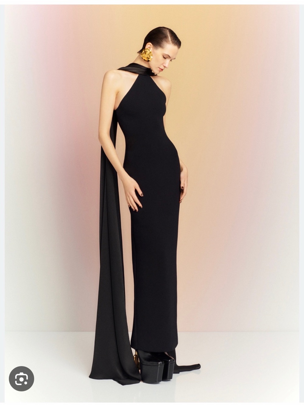 Solace London Black Halter Maxi Dress with Draped Scarf